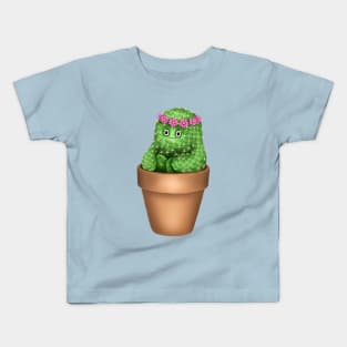 Cute Cactus (Blue Background) Kids T-Shirt